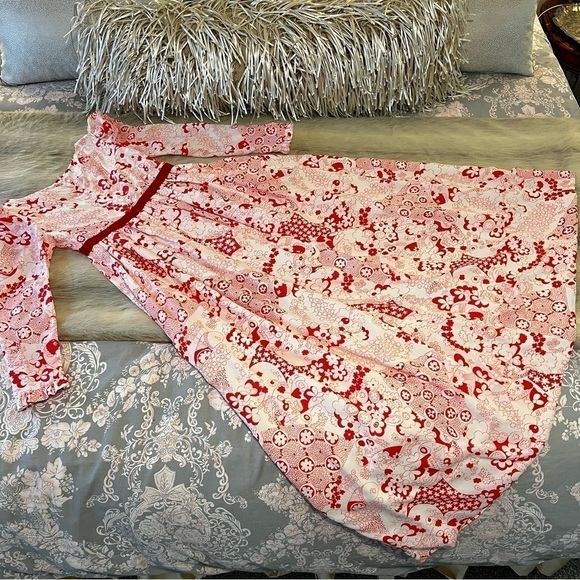 70’s Vintage BRADY BUNCH Party Dress S White Red Floral Puff Sleeves Maxi Dress - Picture 16 of 17